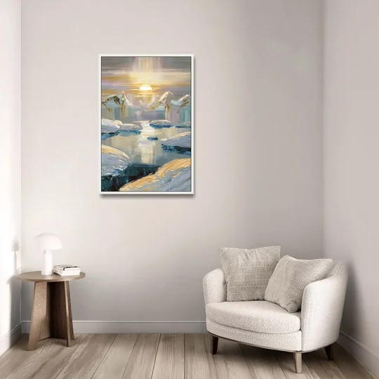 Anchorage Midnight Sun - White Framed Canvas Wall Art - Sofa - 24x36