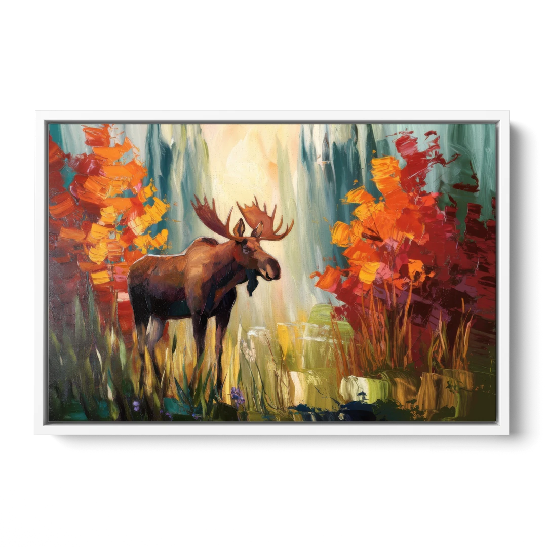 Anchorage Moose In The Wild - White Framed Canvas Wall Art - Front