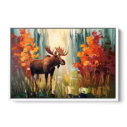Anchorage Moose In The Wild - White Framed Canvas Wall Art - Front