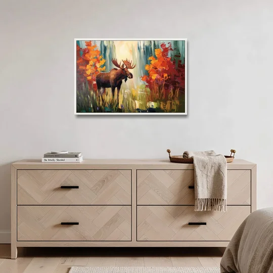 Anchorage Moose In The Wild - White Framed Canvas Wall Art - Coffee Table - 36x24