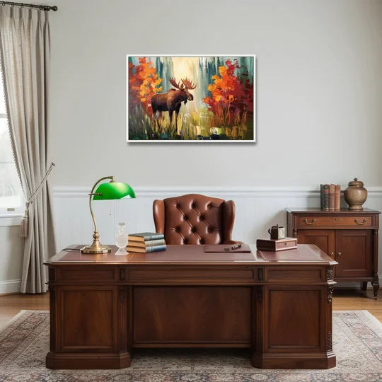 Anchorage Moose In The Wild - White Framed Canvas Wall Art - Office - 36x24