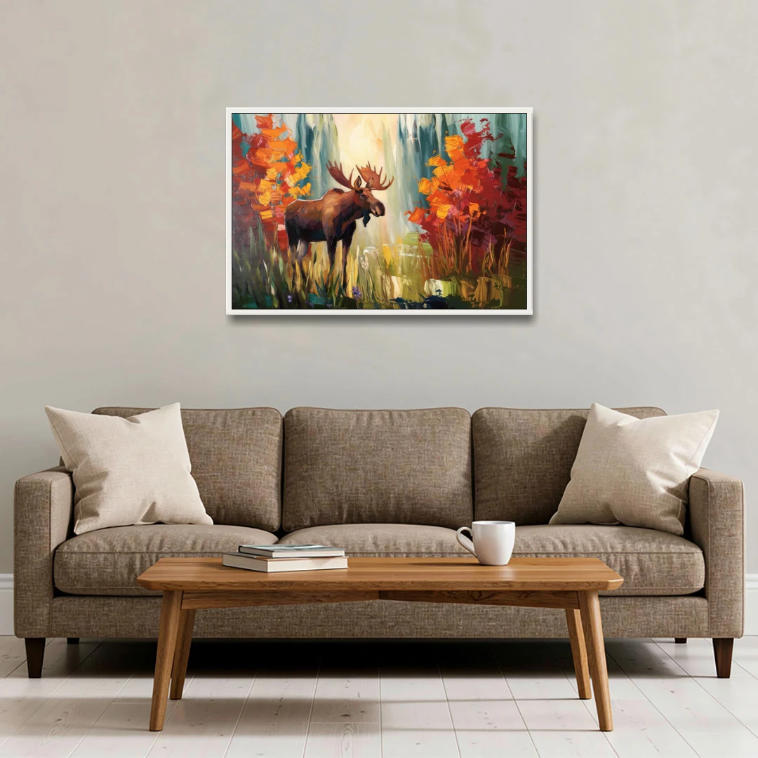 Anchorage Moose In The Wild - White Framed Canvas Wall Art - Sofa - 36x24