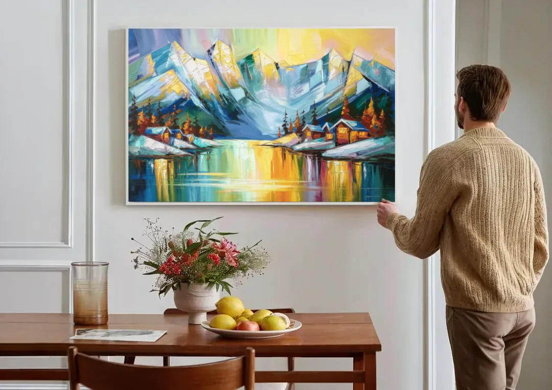 Anchorage Mountain Views canvas wall art above a dining table