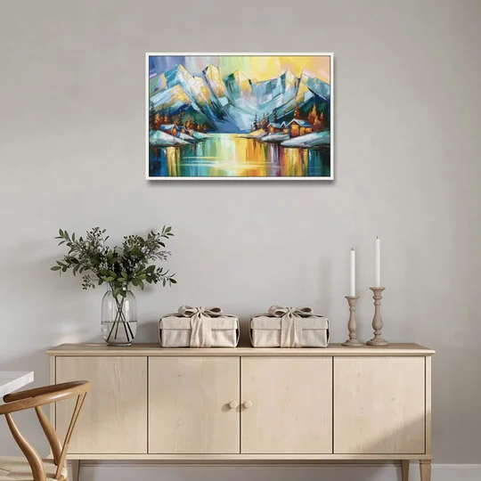 Anchorage Mountain Views - White Framed Canvas Wall Art - Coffee Table - 36x24