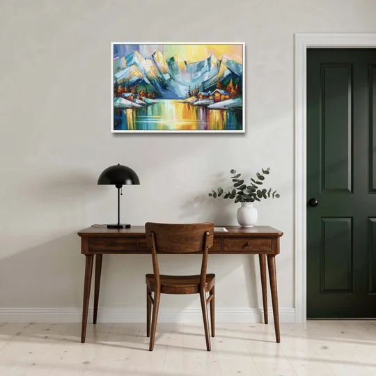 Anchorage Mountain Views - White Framed Canvas Wall Art - Office - 36x24