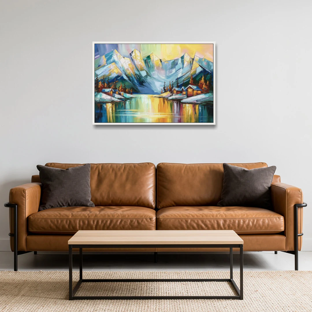 Anchorage Mountain Views - White Framed Canvas Wall Art - Sofa - 36x24