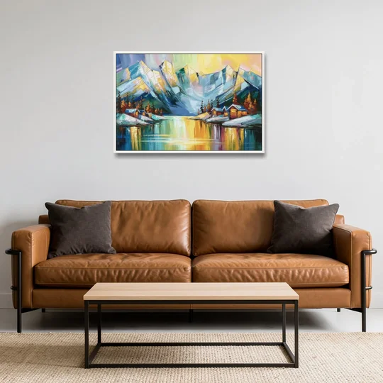 Anchorage Mountain Views - White Framed Canvas Wall Art - Sofa - 36x24