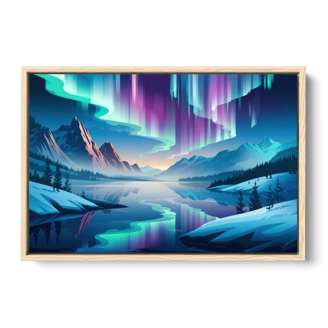 Anchorage Northern Lights Scene - Oak Framed Canvas Wall Art - Front
