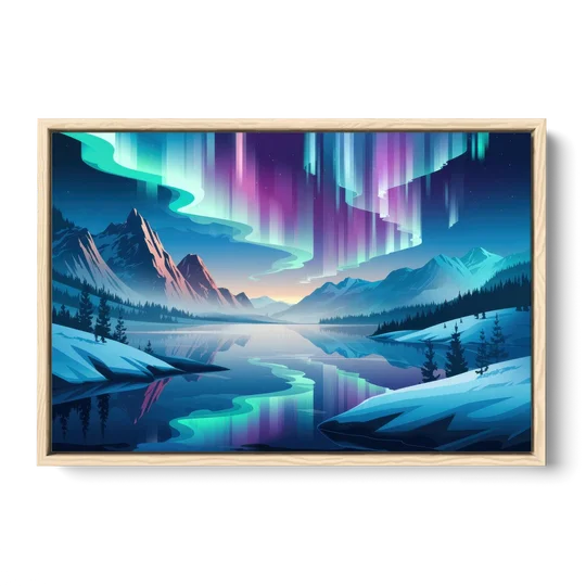 Anchorage Northern Lights Scene - Oak Framed Canvas Wall Art - Front