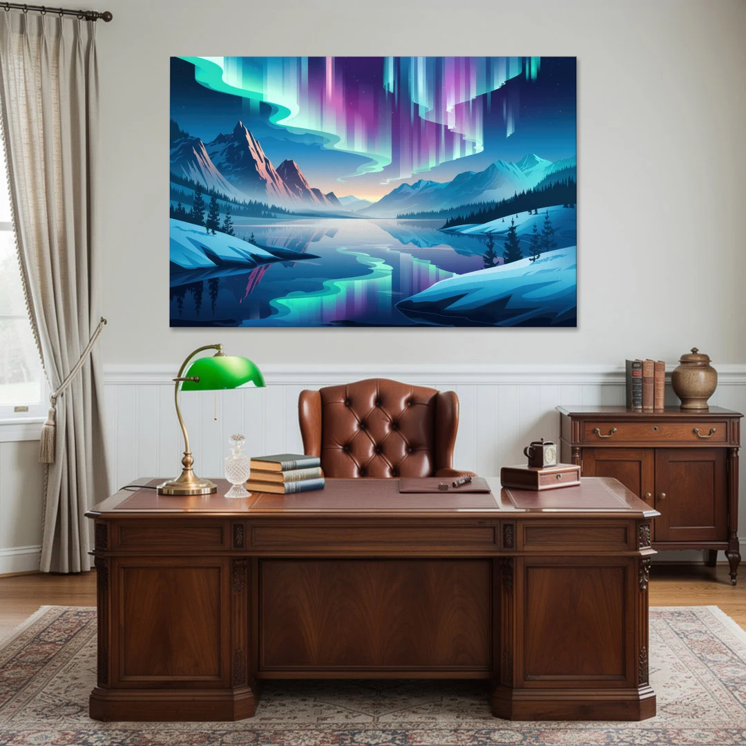 Anchorage Northern Lights Scene - Canvas Wall Art - Office - 60x40