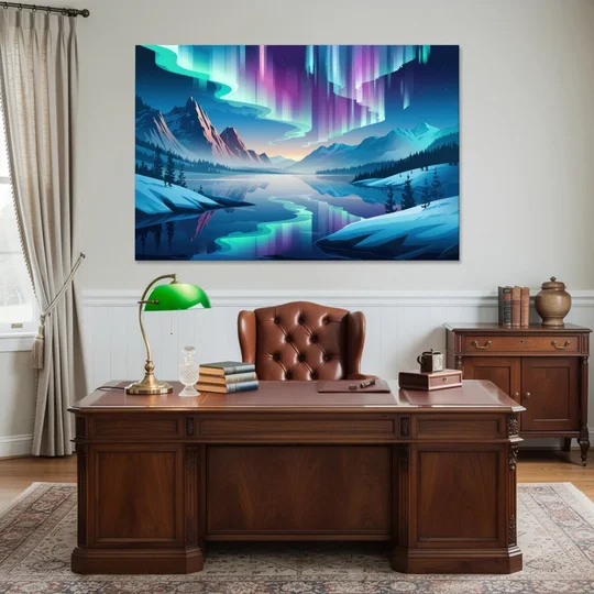 Anchorage Northern Lights Scene - Canvas Wall Art - Office - 60x40