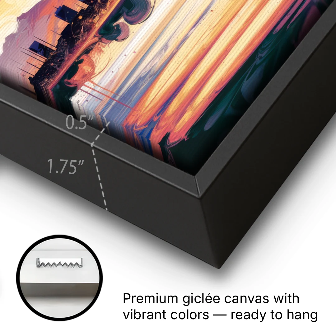 Anchorage Skyline Sunset - Black Framed Canvas Wall Art - Gallery Wrap Corner