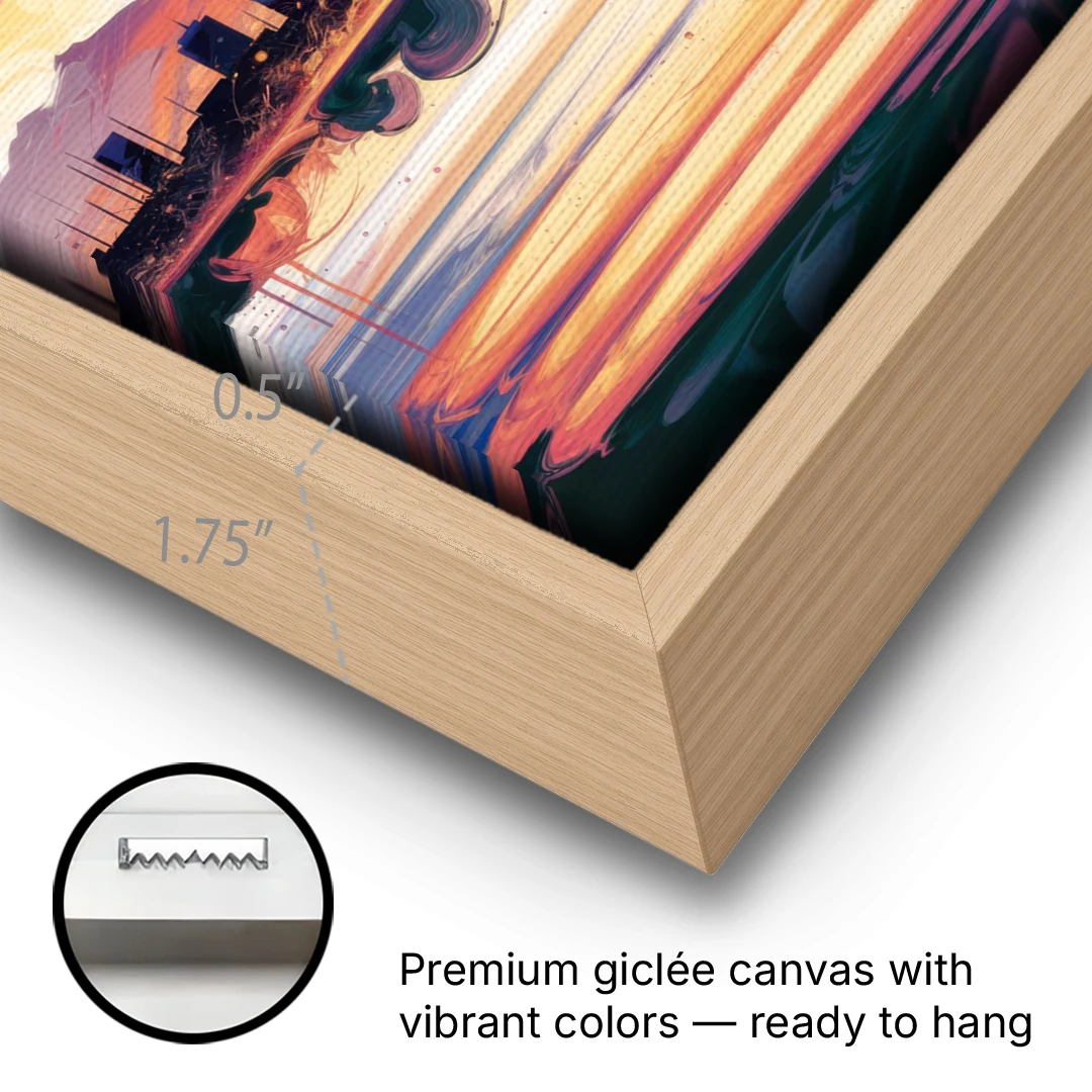 Anchorage Skyline Sunset - Oak Framed Canvas Wall Art - Gallery Wrap Corner