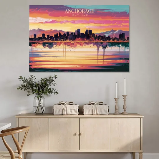 Anchorage Skyline Sunset - Canvas Wall Art - Coffee Table - 60x40