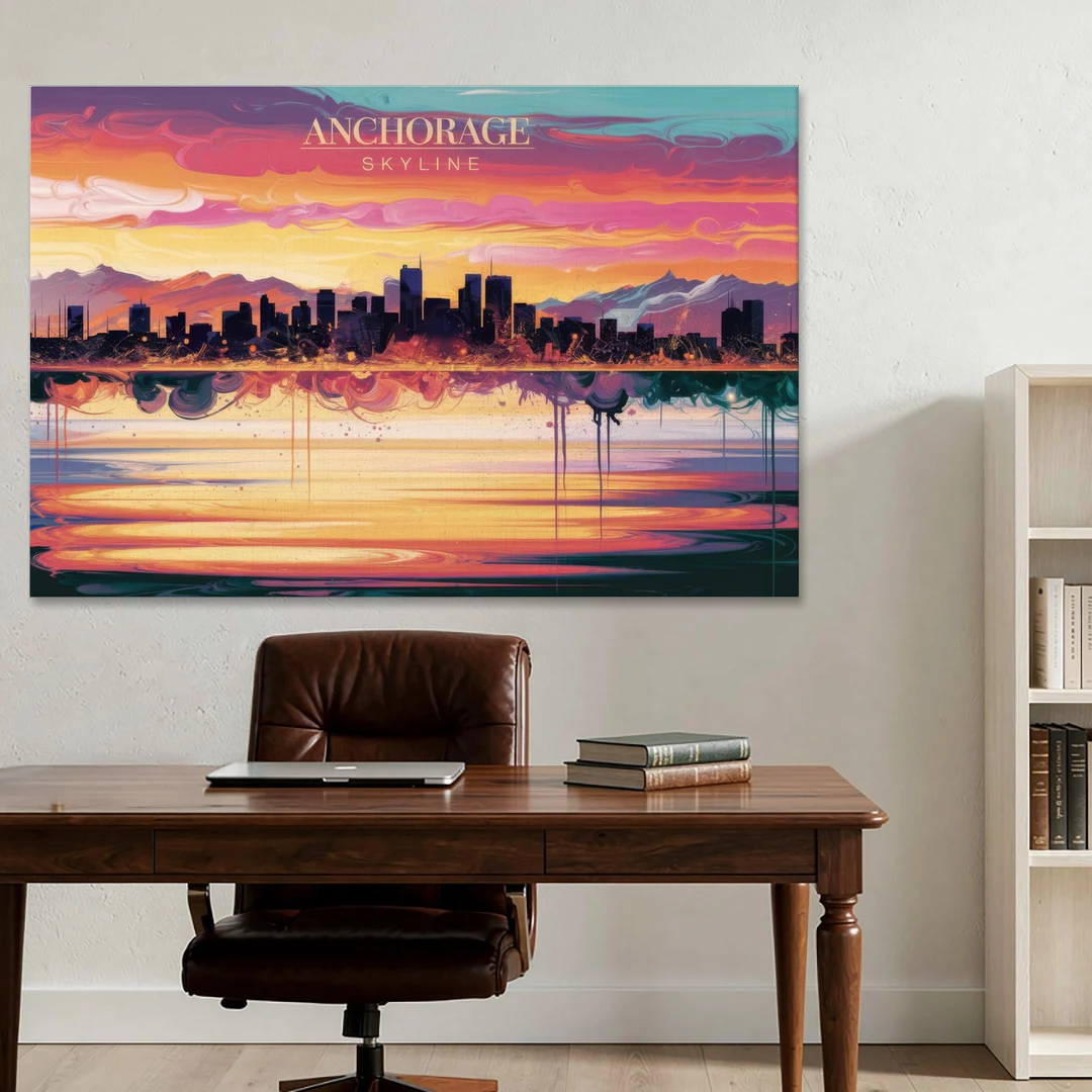 Anchorage Skyline Sunset - Canvas Wall Art - Office - 60x40
