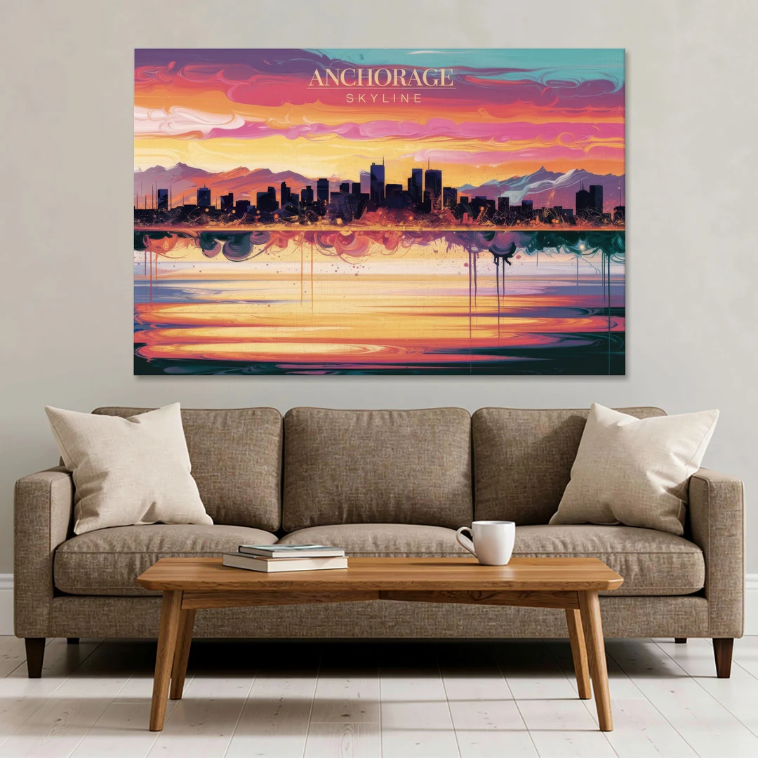Anchorage Skyline Sunset - Canvas Wall Art - Sofa - 60x40