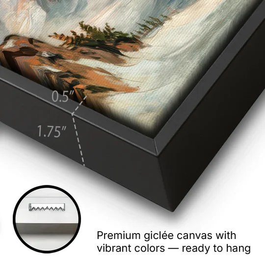 Anchorage Snowy Peaks - Black Framed Canvas Wall Art - Gallery Wrap Corner