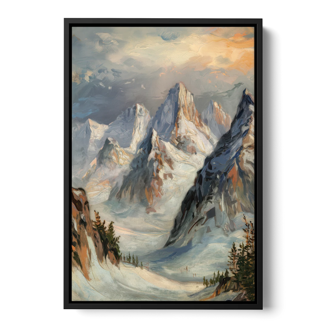 Anchorage Snowy Peaks - Black Framed Canvas Wall Art - Front
