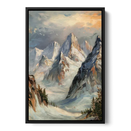 Anchorage Snowy Peaks - Black Framed Canvas Wall Art - Front