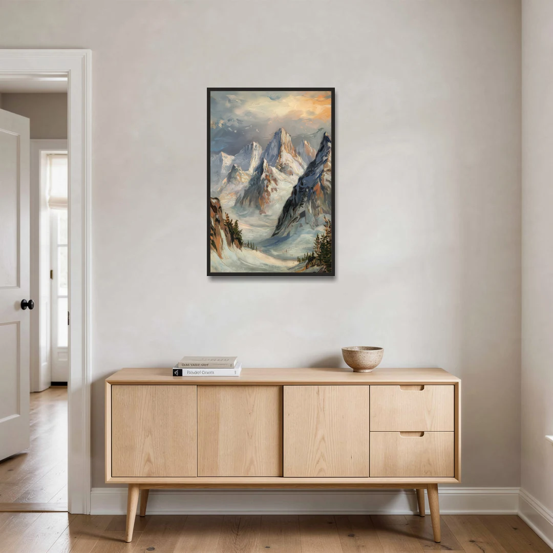 Anchorage Snowy Peaks - Black Framed Canvas Wall Art - Coffee Table - 24x36