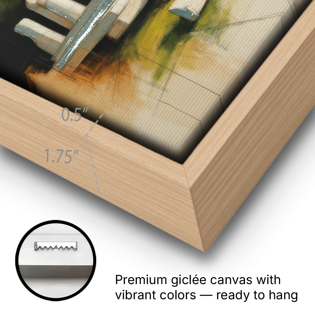 Ancient Agora Echoes - Oak Framed Canvas Wall Art - Gallery Wrap Corner