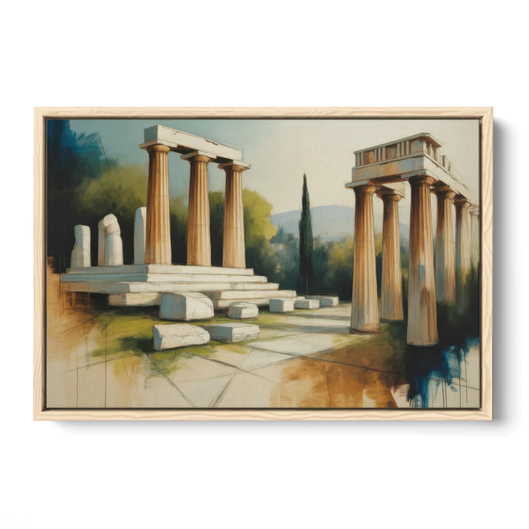 Ancient Agora Echoes - Oak Framed Canvas Wall Art - Front