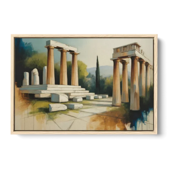Ancient Agora Echoes - Oak Framed Canvas Wall Art - Front
