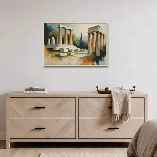 Ancient Agora Echoes - Oak Framed Canvas Wall Art - Coffee Table - 36x24