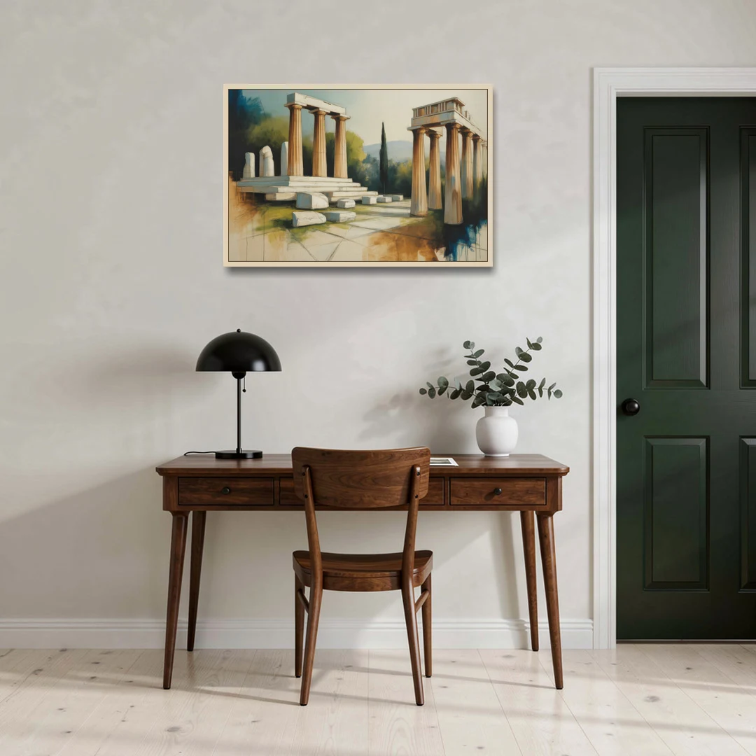 Ancient Agora Echoes - Oak Framed Canvas Wall Art - Office - 36x24
