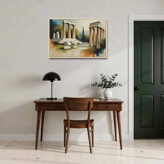 Ancient Agora Echoes - Oak Framed Canvas Wall Art - Office - 36x24