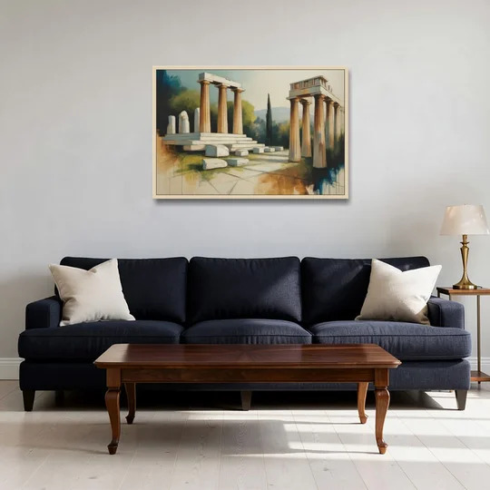 Ancient Agora Echoes - Oak Framed Canvas Wall Art - Sofa - 36x24