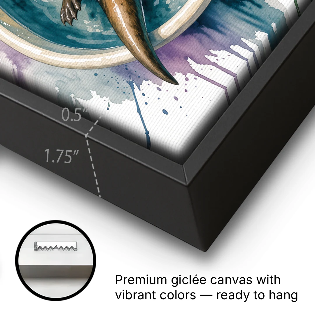 Animals in Bathtub Wall Art with a Floating Otter - Black Framed Canvas Wall Art - Gallery Wrap Corner