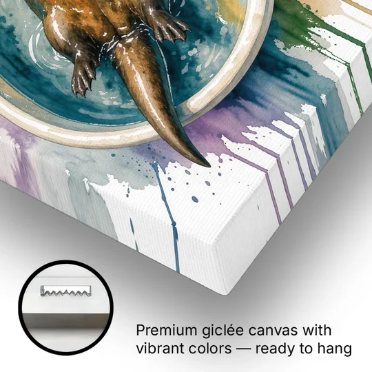 Animals in Bathtub Wall Art with a Floating Otter - Canvas Wall Art - Gallery Wrap Corner