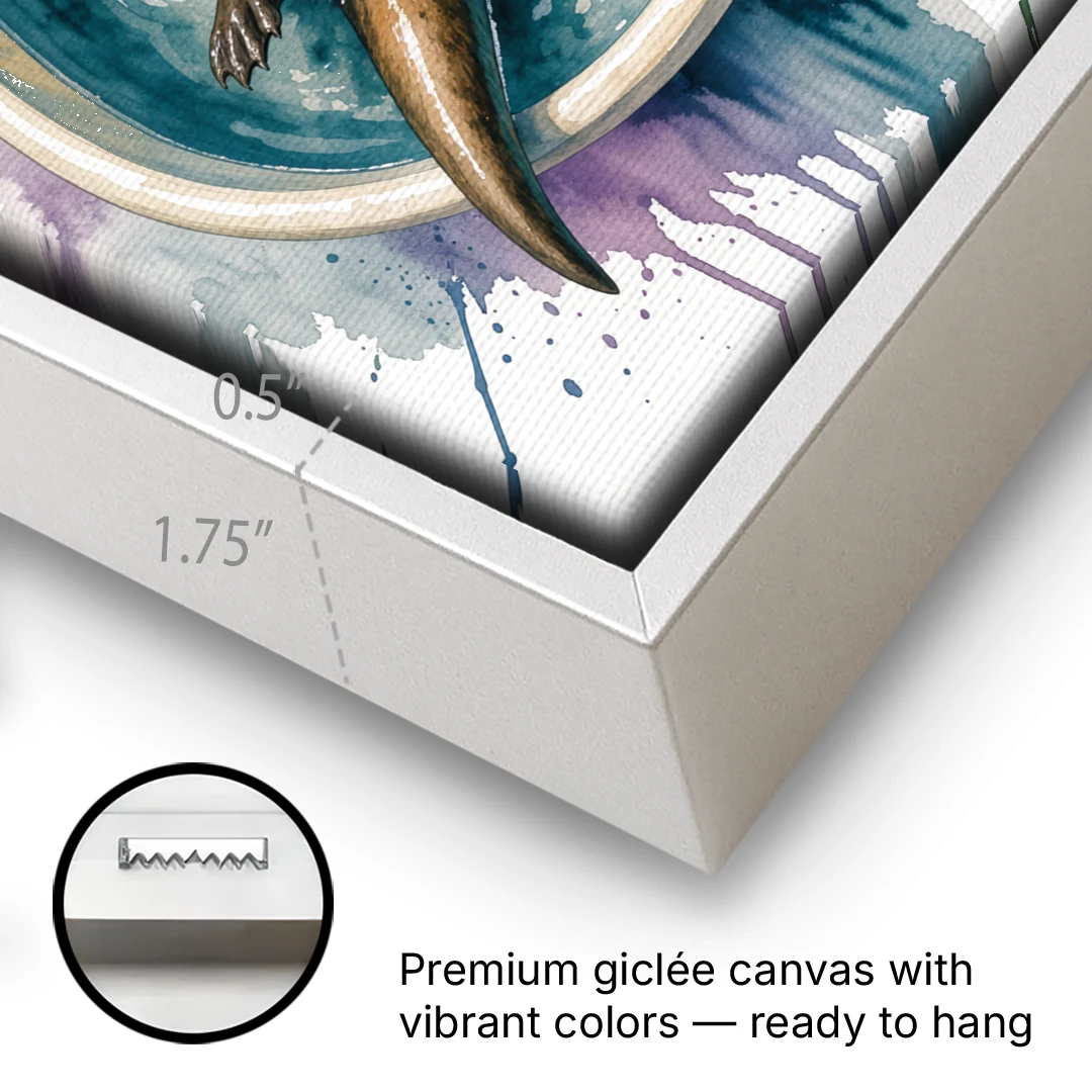 Animals in Bathtub Wall Art with a Floating Otter - White Framed Canvas Wall Art - Gallery Wrap Corner
