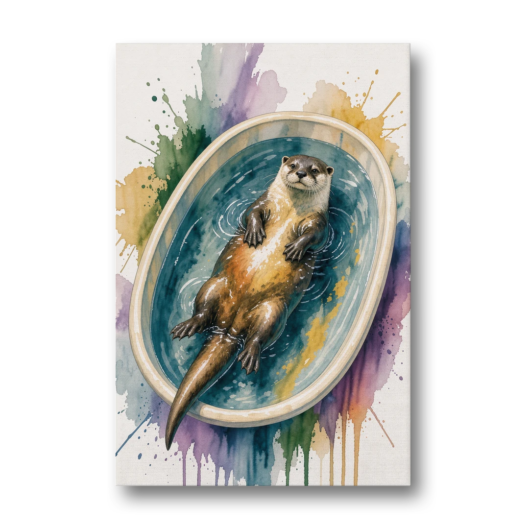 Animals in Bathtub Wall Art with a Floating Otter - Canvas Wall Art - Front
