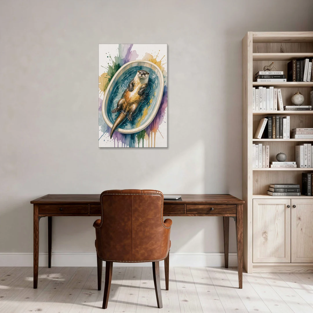 Animals in Bathtub Wall Art with a Floating Otter - Canvas Wall Art - Office - 24x36