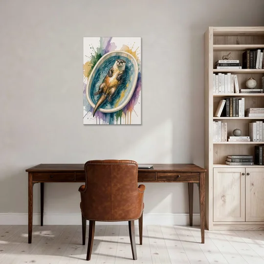 Animals in Bathtub Wall Art with a Floating Otter - Canvas Wall Art - Office - 24x36