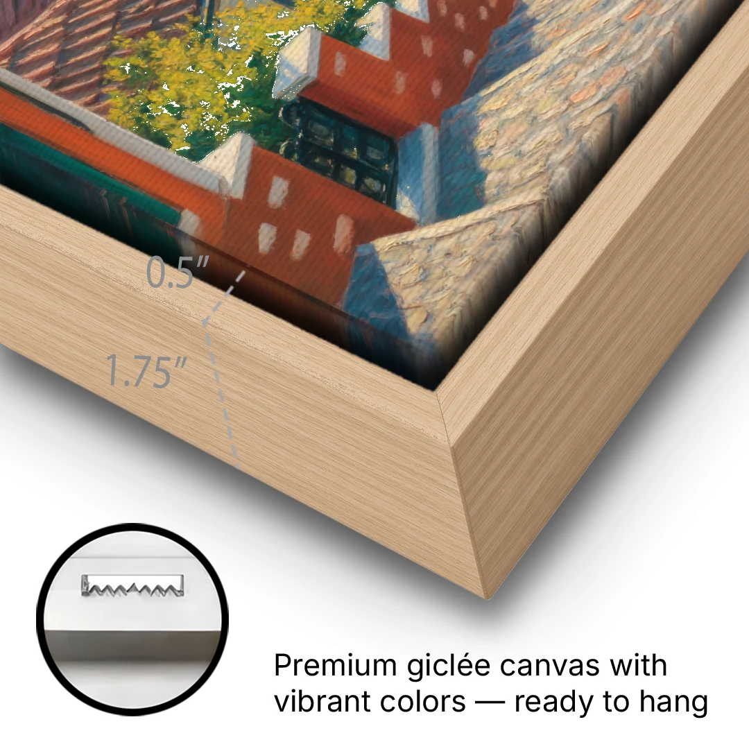 Ano Poli Views - Oak Framed Canvas Wall Art - Gallery Wrap Corner