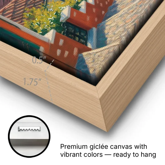 Ano Poli Views - Oak Framed Canvas Wall Art - Gallery Wrap Corner