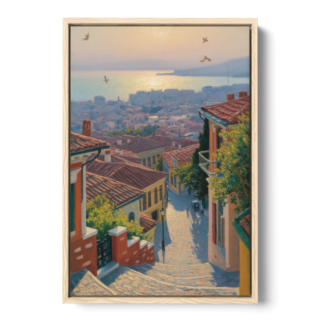 Ano Poli Views - Oak Framed Canvas Wall Art - Front