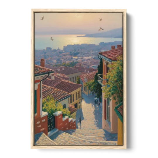 Ano Poli Views - Oak Framed Canvas Wall Art - Front
