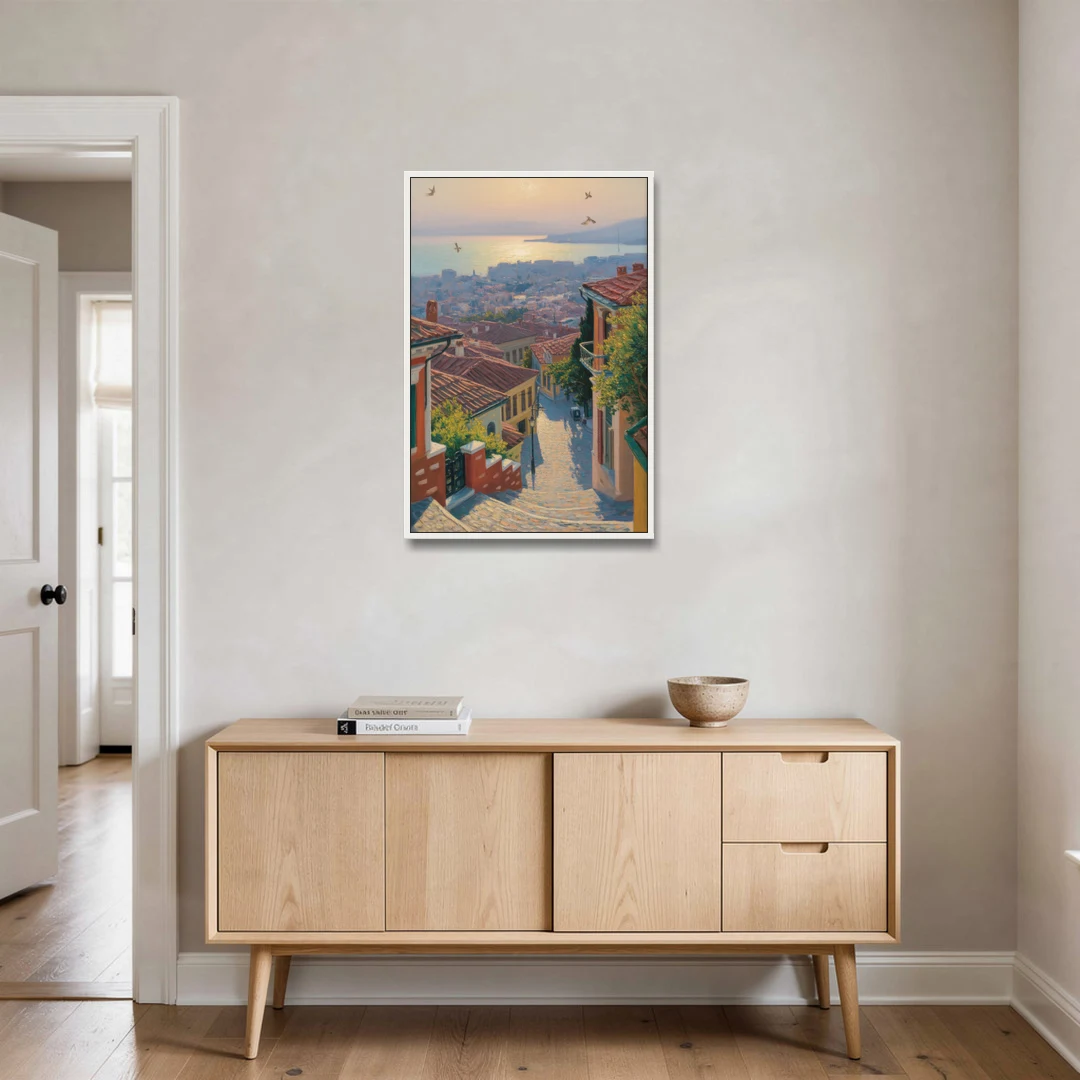 Ano Poli Views - White Framed Canvas Wall Art - Coffee Table - 24x36