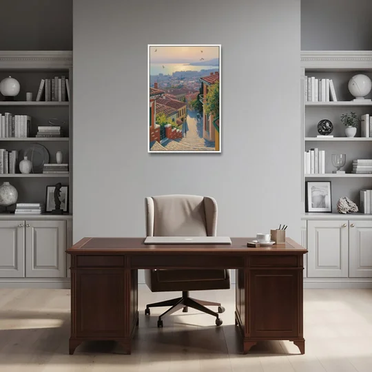 Ano Poli Views - White Framed Canvas Wall Art - Office - 24x36