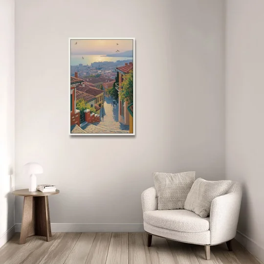 Ano Poli Views - White Framed Canvas Wall Art - Sofa - 24x36