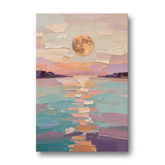 Apricot Moon Over a Teal Lagoon - Canvas Wall Art - Front