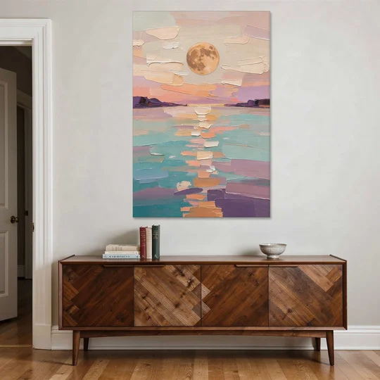 Apricot Moon Over a Teal Lagoon - Canvas Wall Art - Coffee Table - 40x60