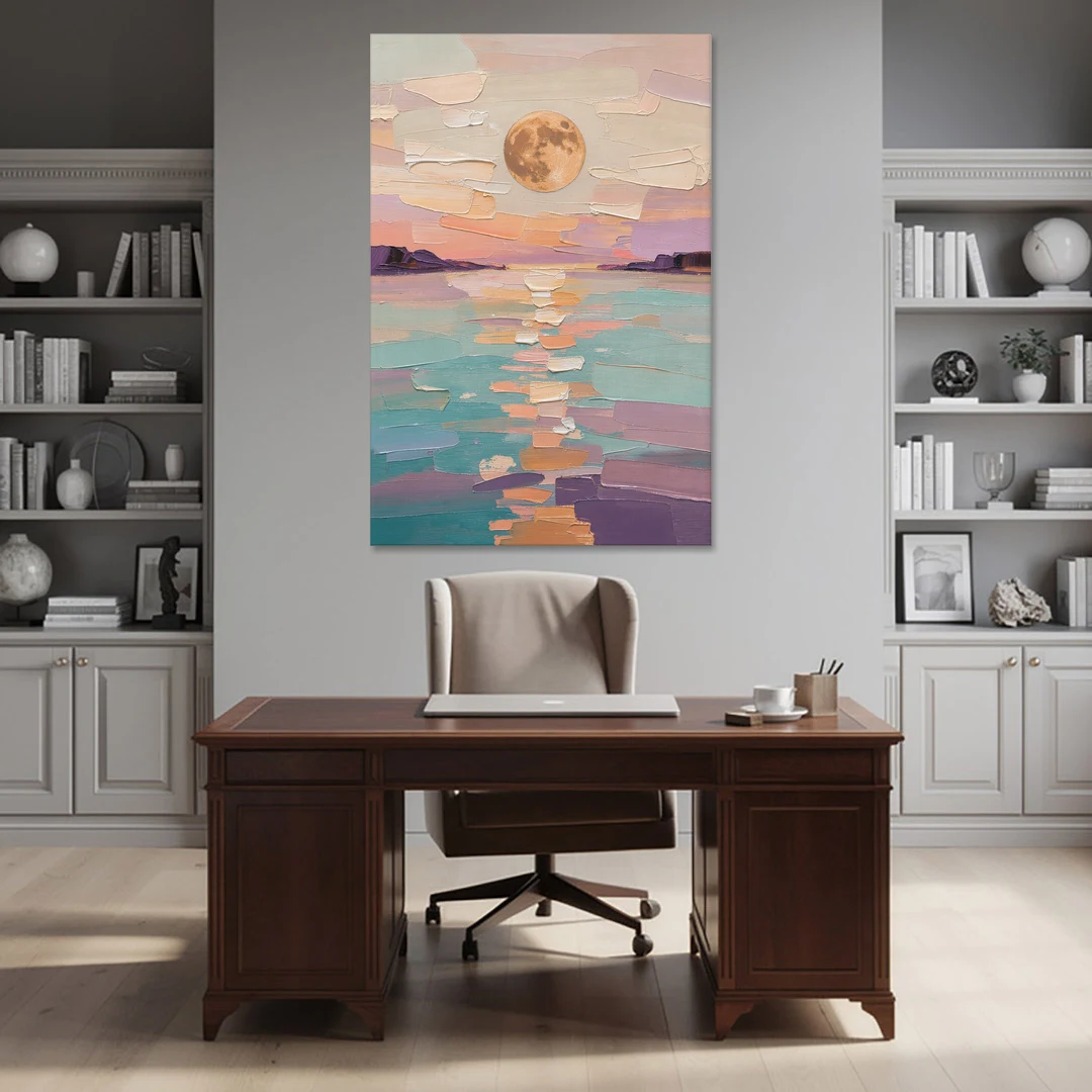 Apricot Moon Over a Teal Lagoon - Canvas Wall Art - Office - 40x60