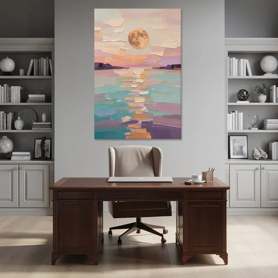 Apricot Moon Over a Teal Lagoon - Canvas Wall Art - Office - 40x60