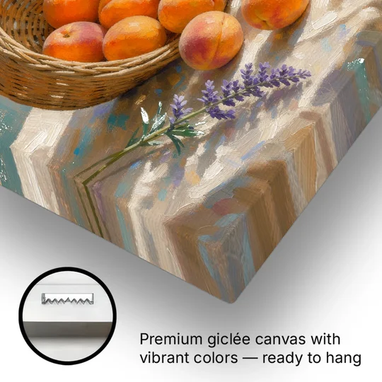 Apricots and Lavender Spilling from Wicker for the Kitchen - Canvas Wall Art - Gallery Wrap Corner