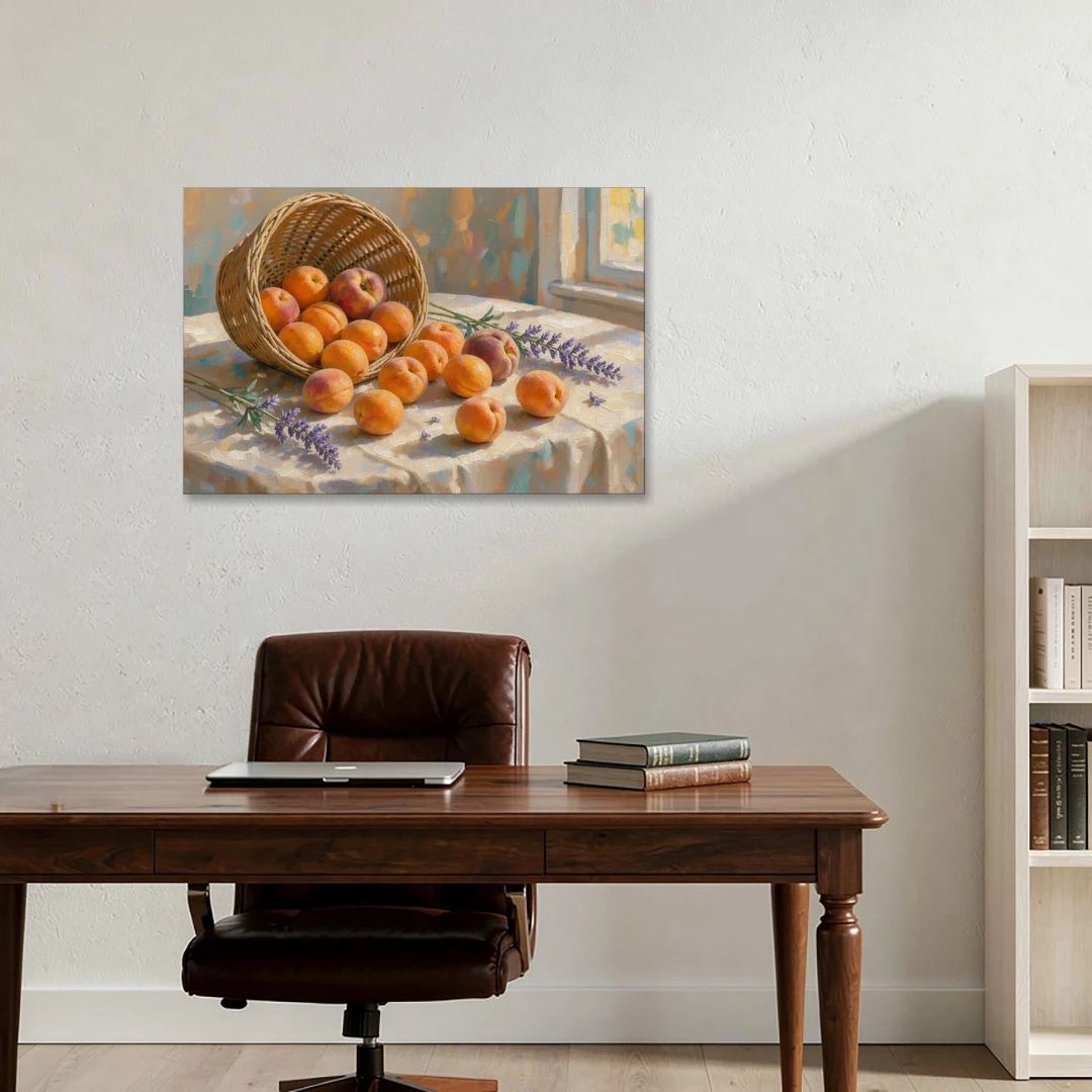 Apricots and Lavender Spilling from Wicker for the Kitchen - Canvas Wall Art - Office - 36x24